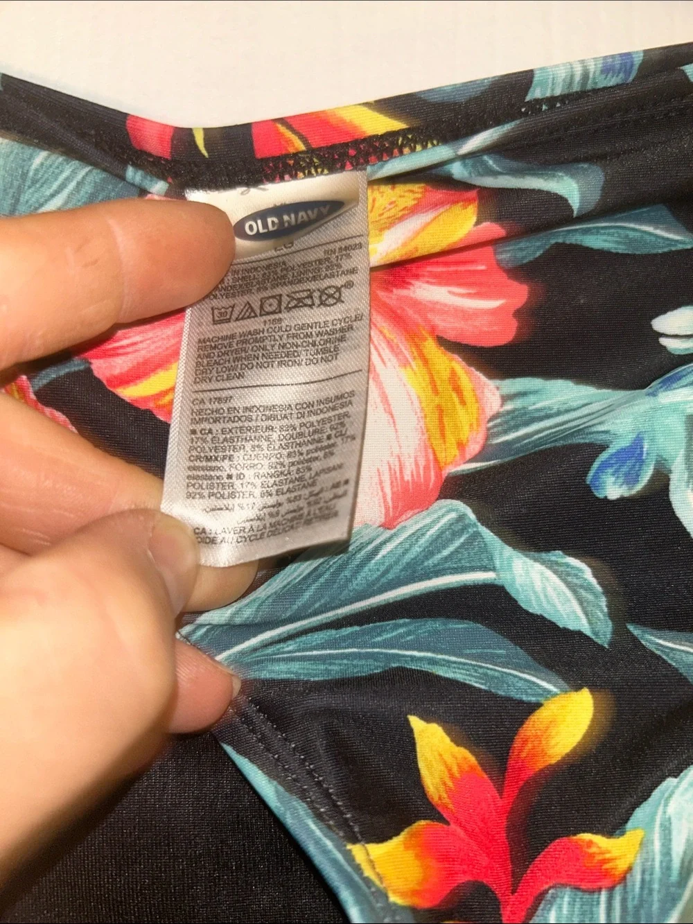 Old Navy Black Tropical Floral Tie-Front Swim Top